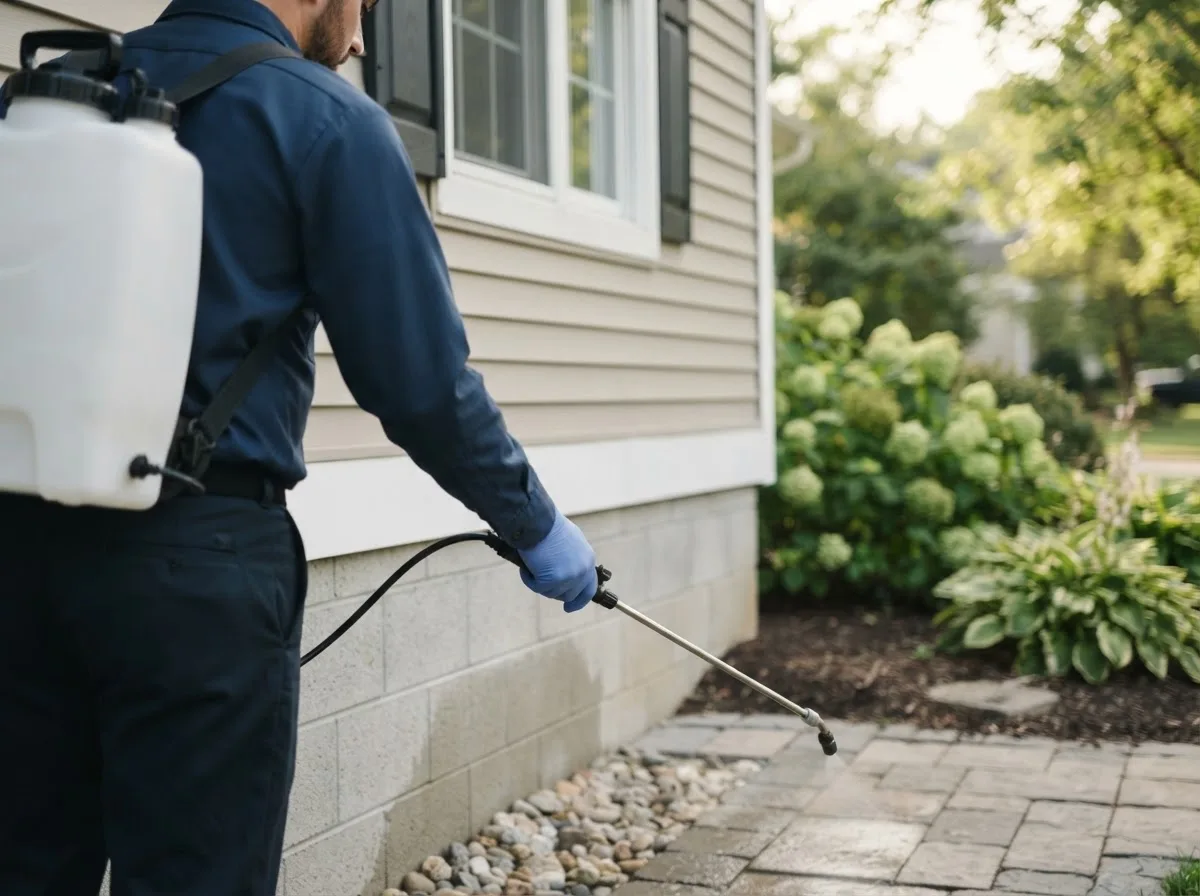 Pest control technician inspecting a home in Maine